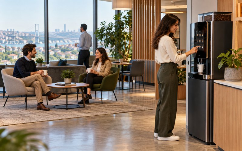 Ofis dinlenme alanında kahve otomatı