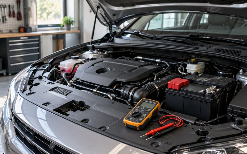 Motor bölümünde aküsü kontrol edilen otomobil