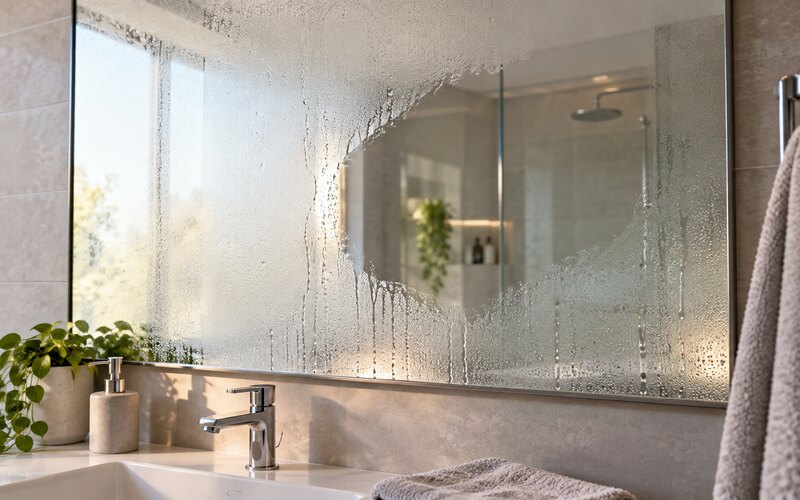 Duş sonrası buğulanan banyo aynası
