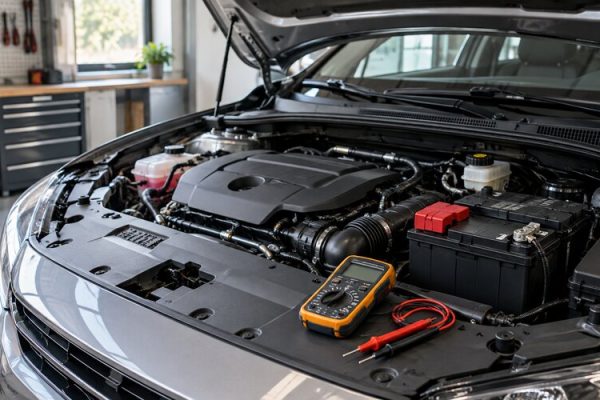 Motor bölümünde aküsü kontrol edilen otomobil