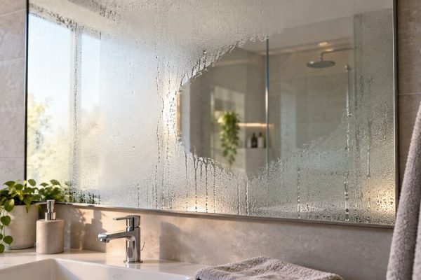 Duş sonrası buğulanan banyo aynası