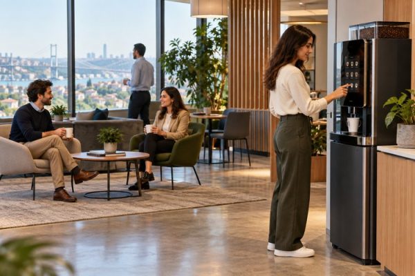 Ofis dinlenme alanında kahve otomatı